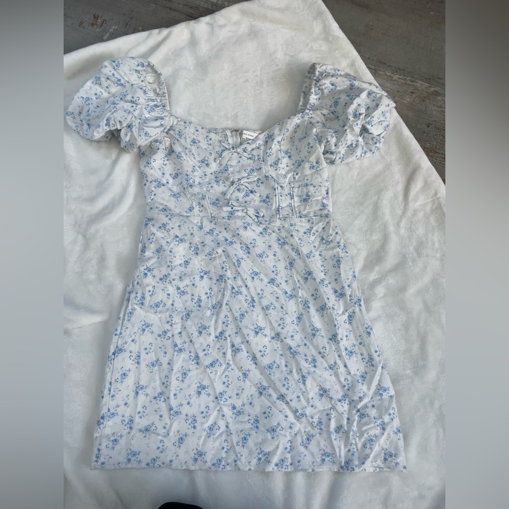 NWOT Altar’d State Dainty White Dress with Mini Blue Floral Pattern